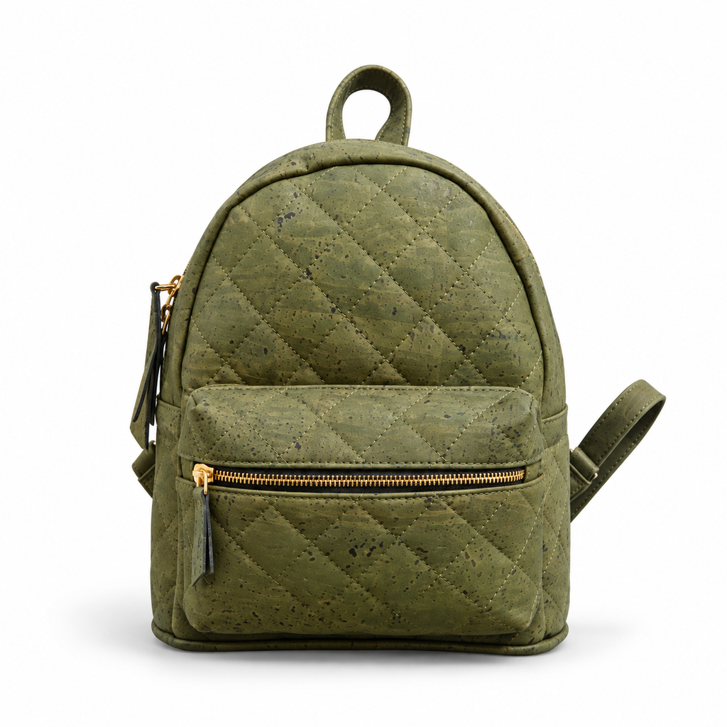Piccola Green Cork Backpack, 29 × 23 cm, angled view