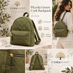 Piccola Green Cork Backpack editorial collage