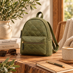 Piccola Green Cork Backpack in a premium lifestyle setting