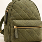 Piccola Green Cork Backpack, quilted cork texture and gold zipper detail