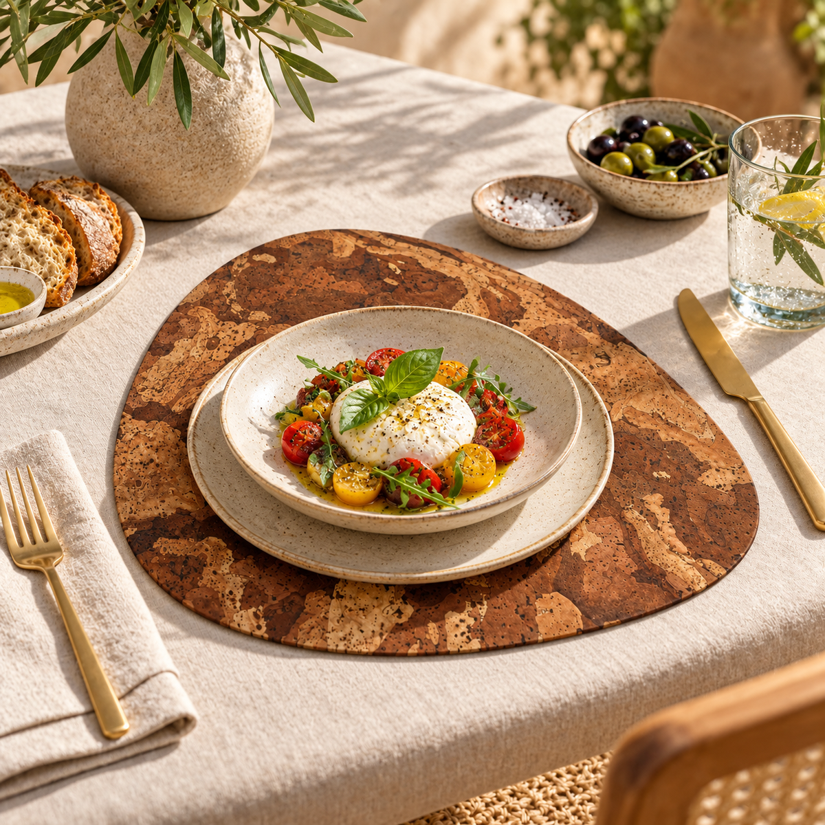 Pick Angola cork placemat in a refined dining table setting