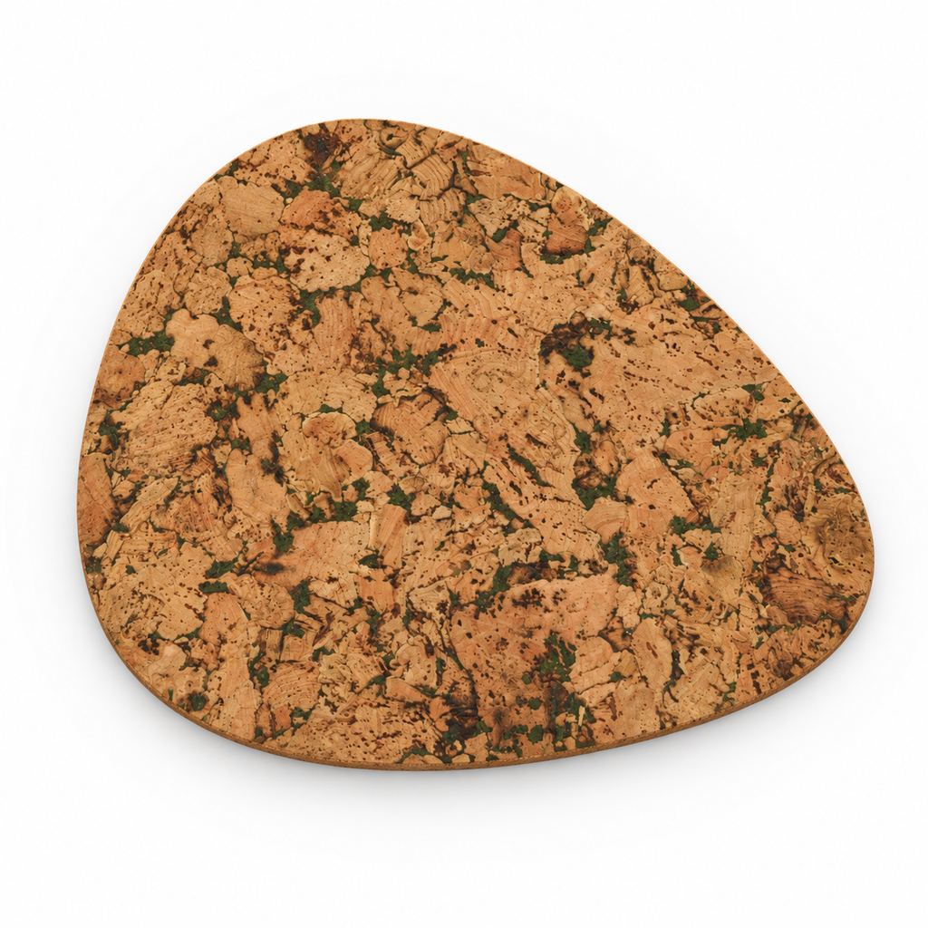 Pick Fjord Moss cork placemat, organic teardrop shape, premium studio product image