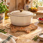 Pig-Shaped Cork Trivet Icegrey supporting hot cookware in a warm kitchen