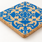 Macro close-up of Portuguese Tile cork coaster texture and 3 mm edge