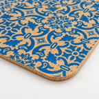 Macro close-up of Portuguese Tile cork placemat surface, rounded corner and thin edge