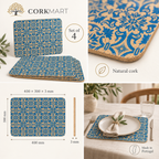 Portuguese Tile cork placemats — set of 4, dimensions, material and lifestyle overview
