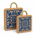Portuguese Tile Cork Trivet alternate studio angle showing both sizes