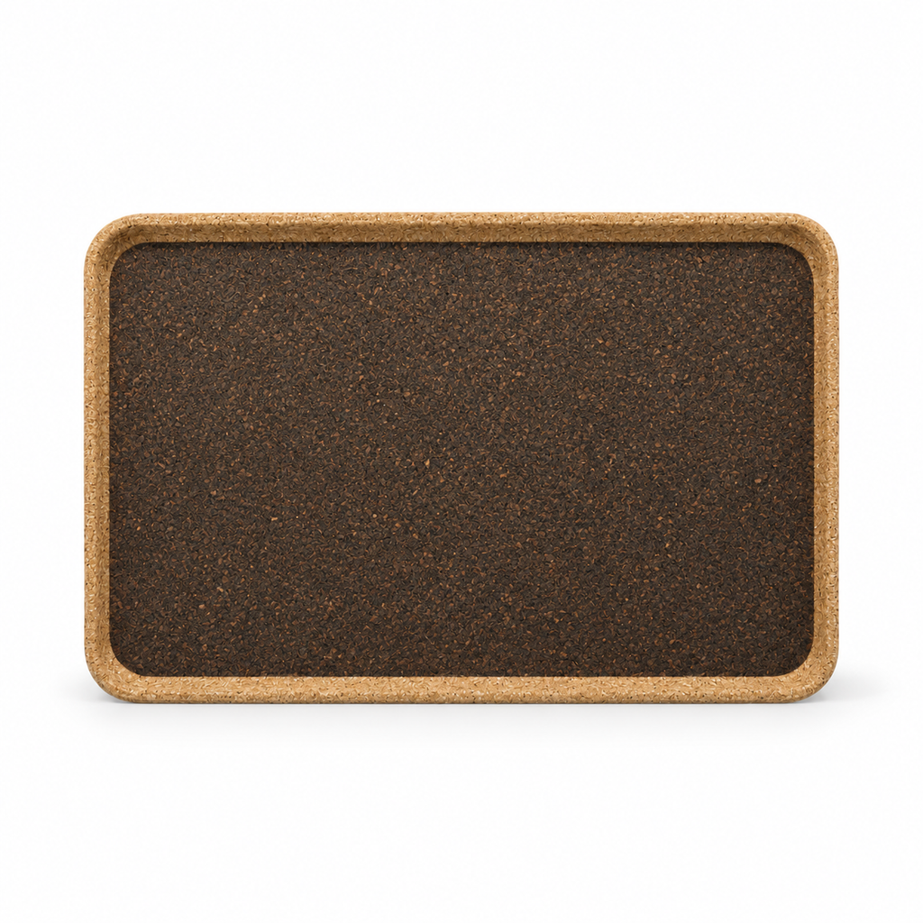 Rectangular cork serving tray, 43 × 30 cm, Dark finish on white background