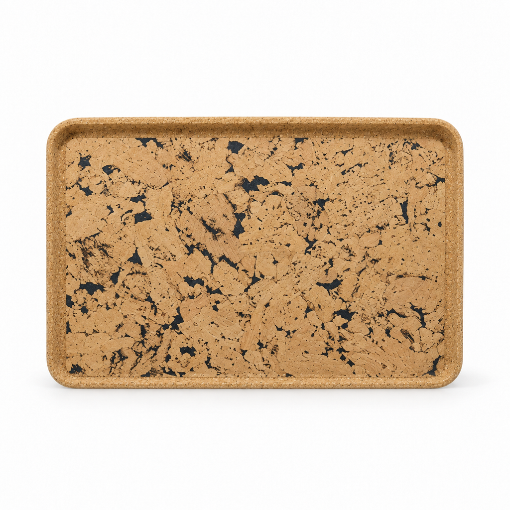 Rectangular cork serving tray, 43 × 30 cm, Fjord Black finish on white background