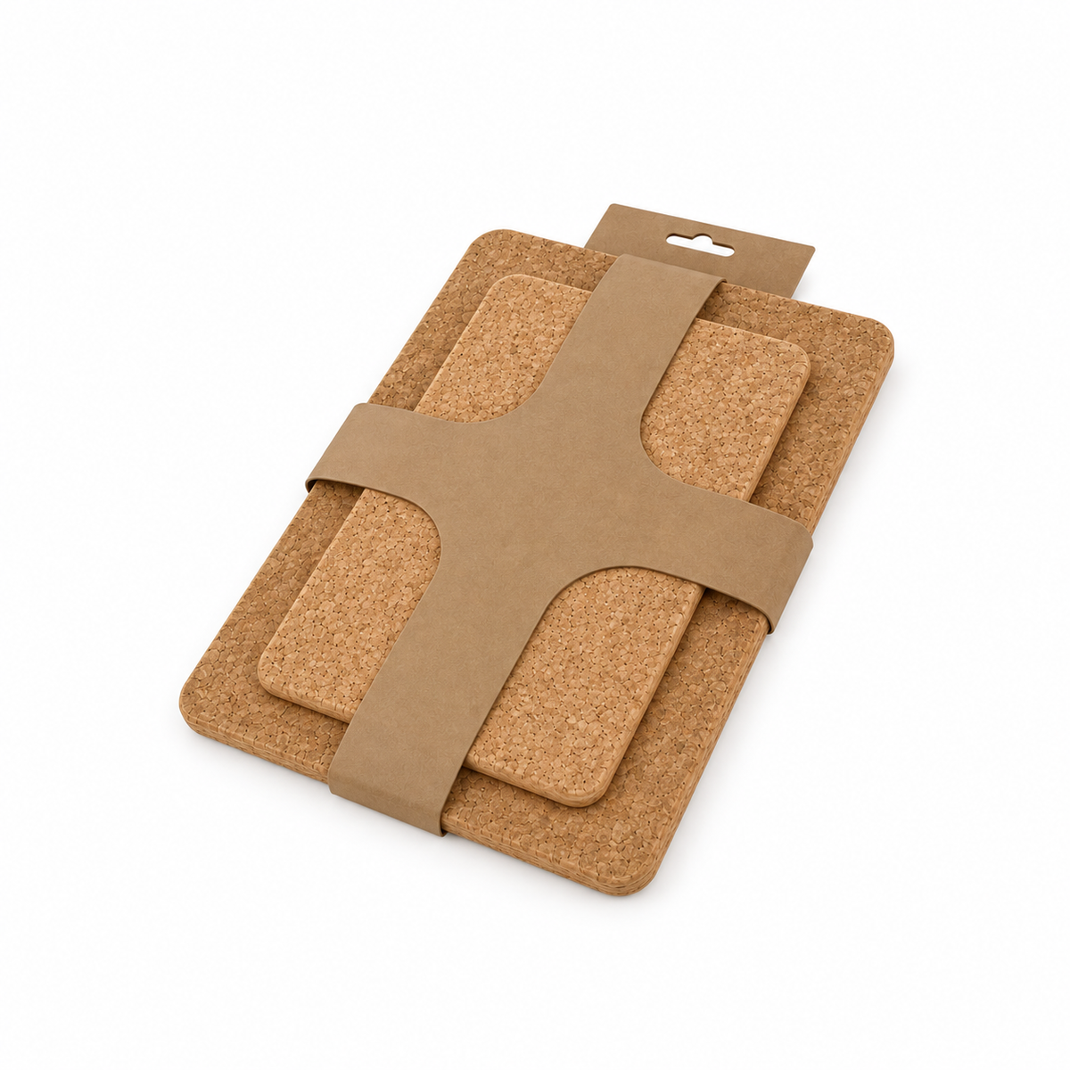 Rectangular cork trivet set of 2 with retail hanging pack, 240 × 145 mm and 295 × 195 mm, 9 mm thick