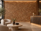 River cork wall tile in a refined hospitality reception interior