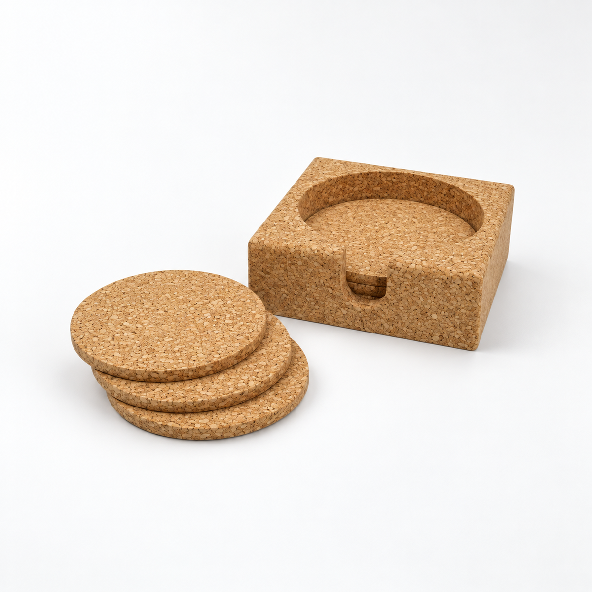 Round cork coaster and bottle holder set, 11 cm — premium studio hero