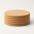 Round cork coasters, pack of 6, 95 × 6 mm — premium studio hero