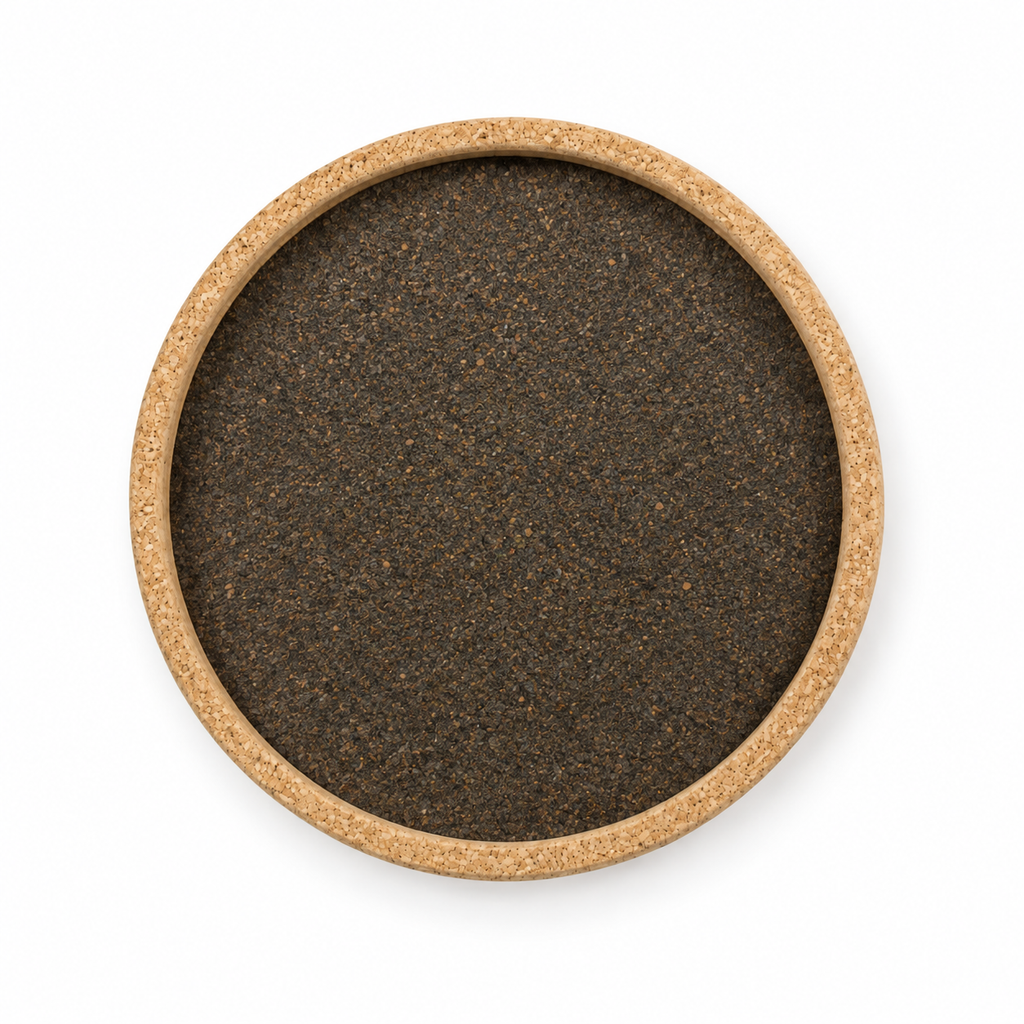 Round cork serving tray, Ø30 cm, Dark finish on white background