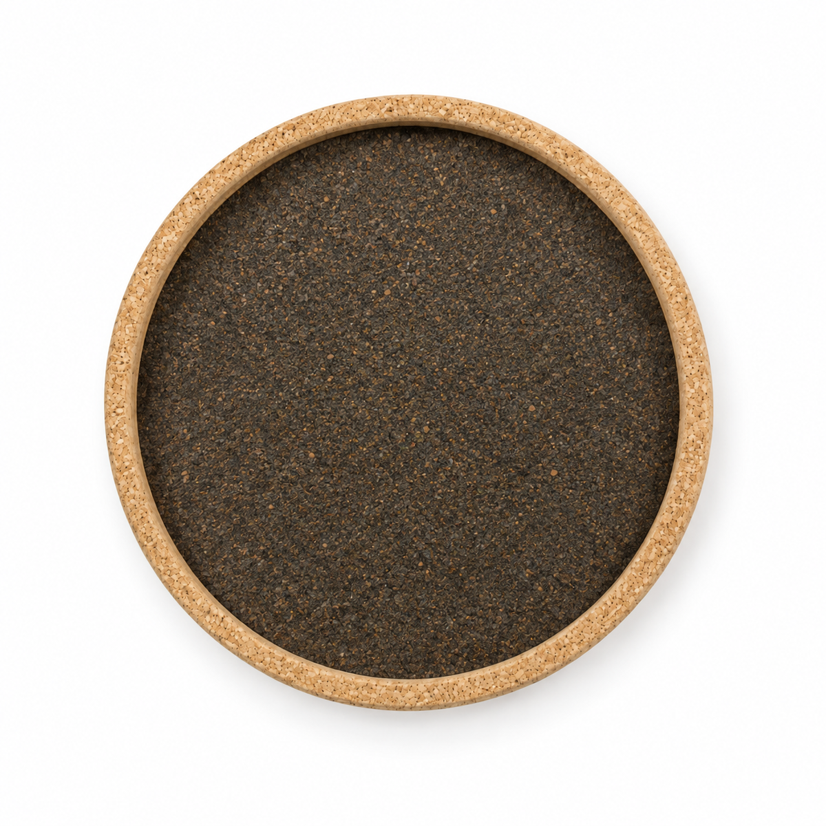 Round cork serving tray, Ø30 cm, Dark finish on white background