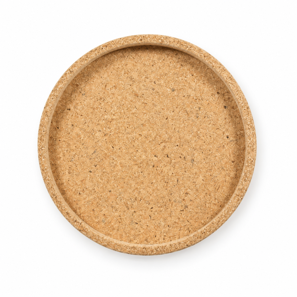 Round cork serving tray, Ø30 cm, Natural finish on white background