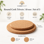 CorkMart infographic for Round Cork Trivets | 10 mm | Set of 3
