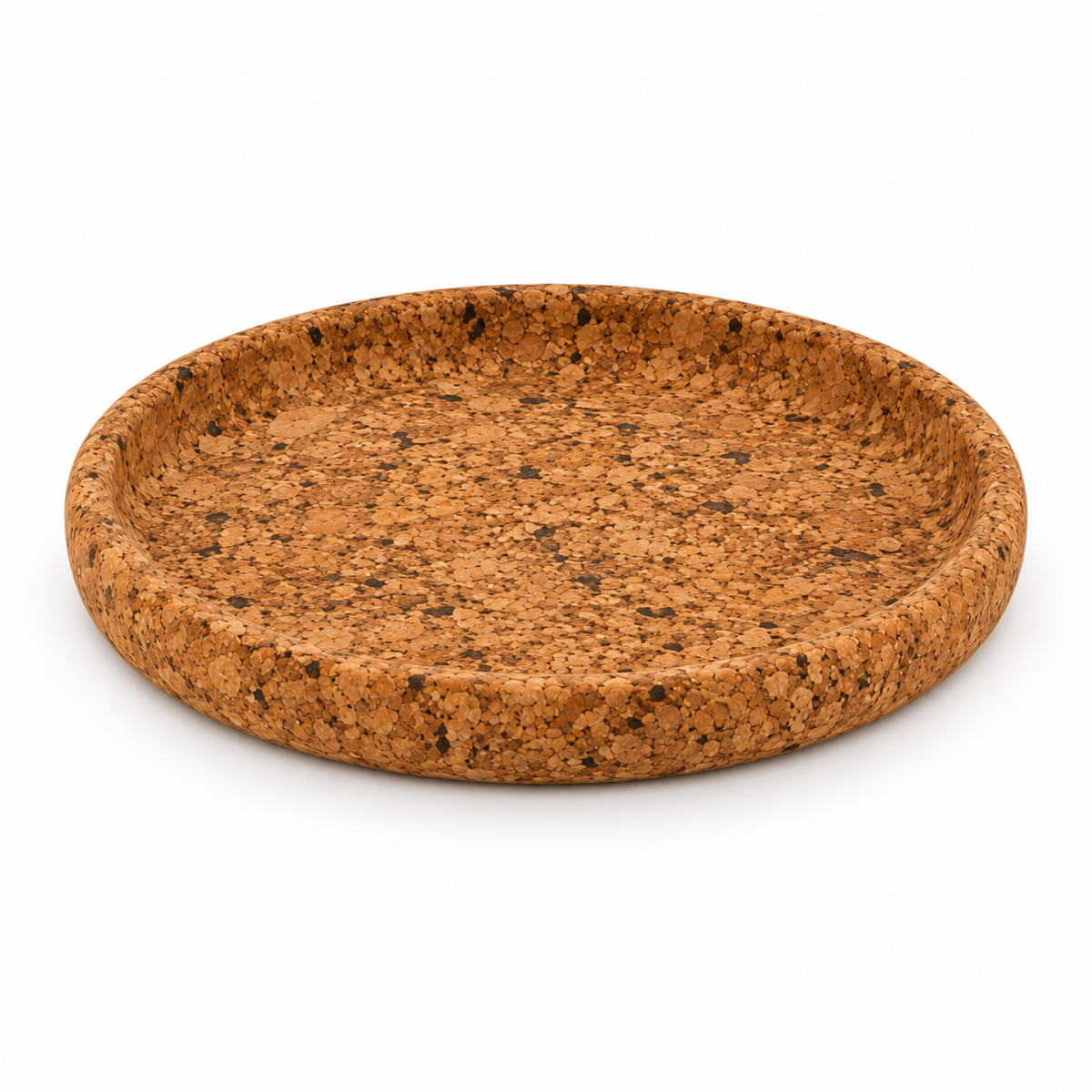 Round Cork Valet Tray Country Finish — angled studio view