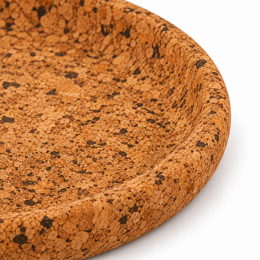 Round Cork Valet Tray Country Finish — macro detail of cork texture and rim
