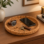 Round Cork Valet Tray Country Finish — desk or dresser use with personal accessories
