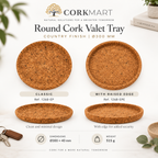 CorkMart infographic — Classic Ref. 1268-EP and With Raised Edge Ref. 1268-EPE, Ø300 × 40 mm, 515 g