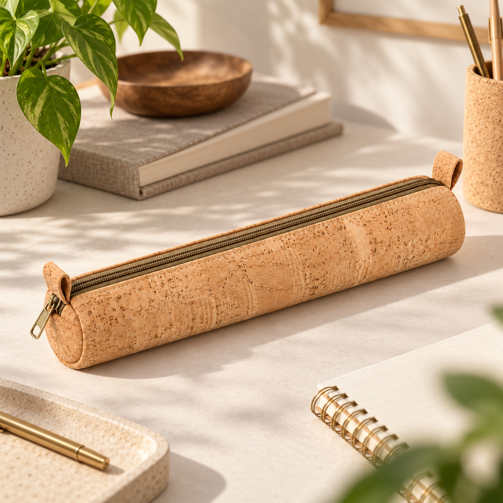 Round Natural Cork Pencil Case Ref. 8946 — premium natural lifestyle setting