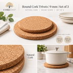 CorkMart round cork trivets set of 3, 9 mm thick editorial collage