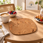 Rounded Square Iceberg Natural cork placemat in a bright breakfast table setting