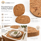 Rounded Square Iceberg Natural cork placemats — set of 4, 307 × 307 × 3 mm, material and lifestyle overview