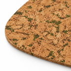 Macro close-up of Rounded Square Moss cork placemat surface and thin 3 mm edge