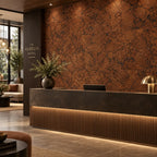 Rustic Leather cork wall tile shown in a conceptual hospitality reception visualization