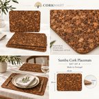 Samba cork placemats — set of 4, dimensions, material and lifestyle overview