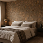Saphira Black cork wall tile shown in a conceptual residential bedroom visualization