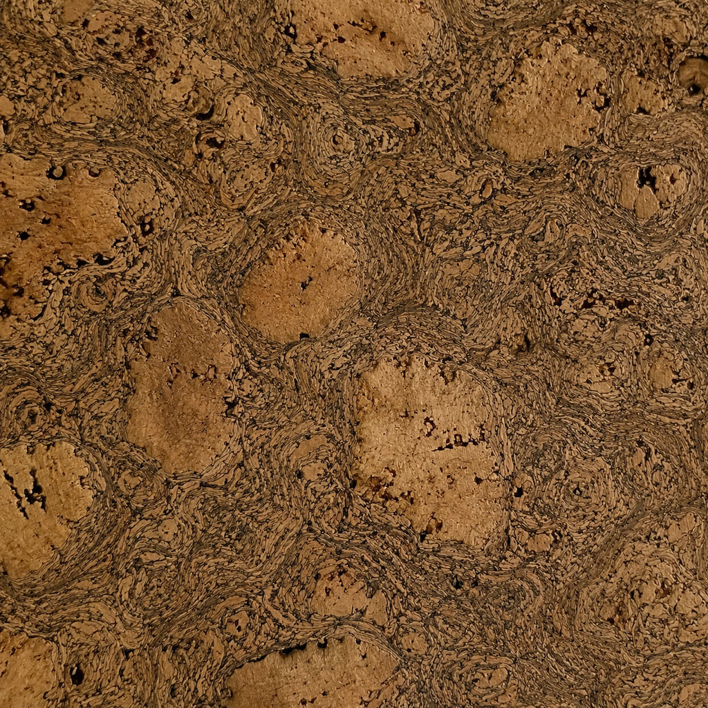 Saphira Black cork wall tile close-up showing the real dark cork texture and charcoal veining