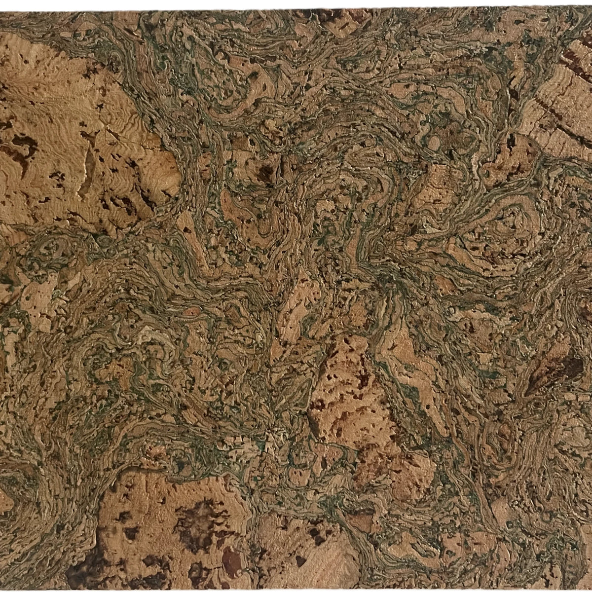 Saphira Green cork wall tile close-up showing the real cork texture and green-brown tonal variation
