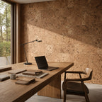 Saphira Natural cork wall tile shown in a conceptual commercial office visualization