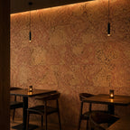 Saphira Red cork wall tile shown in a conceptual hospitality restaurant visualization