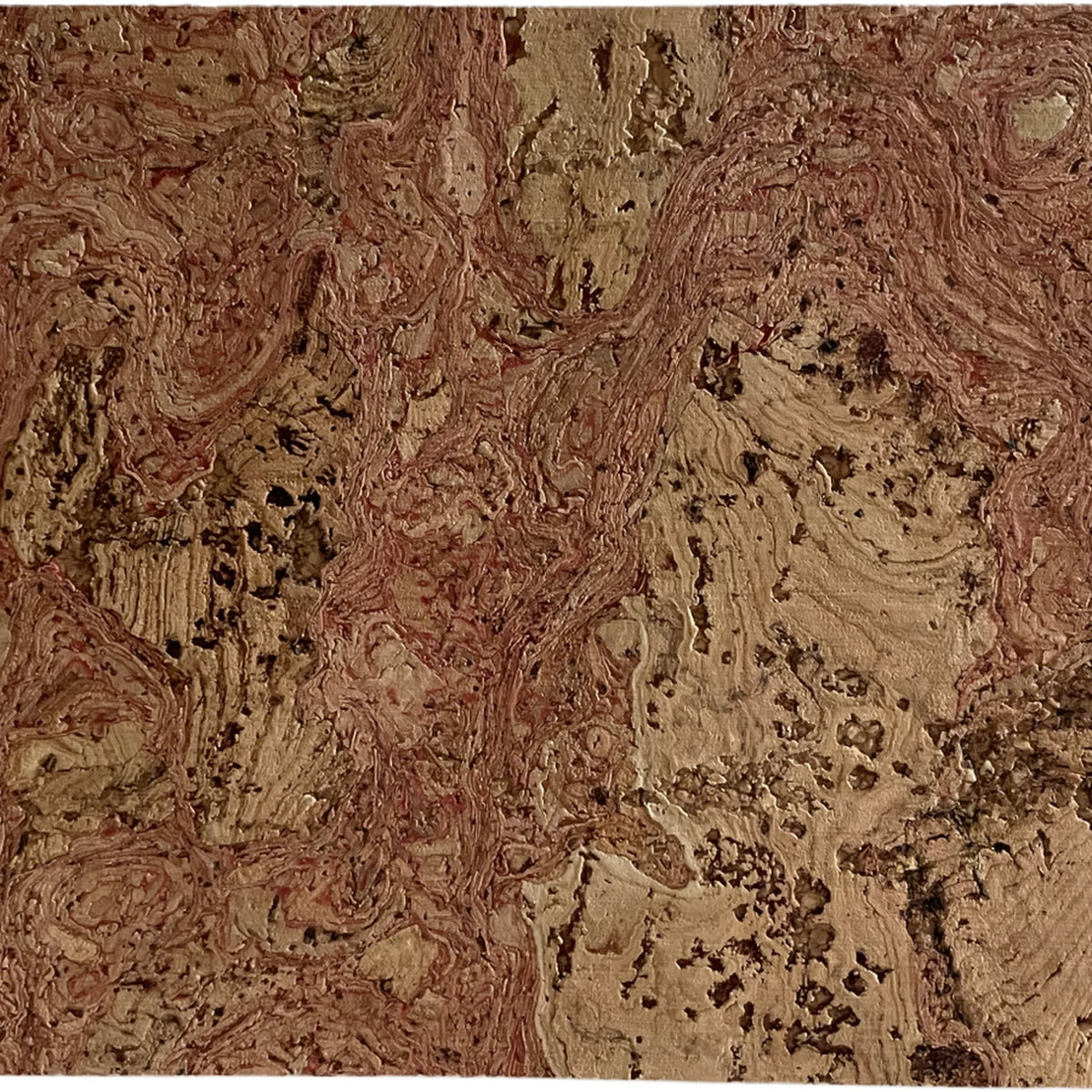 Saphira Red cork wall tile close-up showing the real cork texture and warm red-brown tonal variation