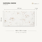 Saphira Snow cork wall tile dimensions for the 600 × 300 × 3 mm format; 300 × 300 mm format also available