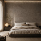 Saphira Taupe cork wall tile shown in a conceptual residential bedroom visualization