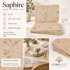 Saphire cork placemats — set of 4, dimensions, material and lifestyle overview