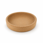 Shallow cork fruit bowl, angled studio view showing the 7 cm profile