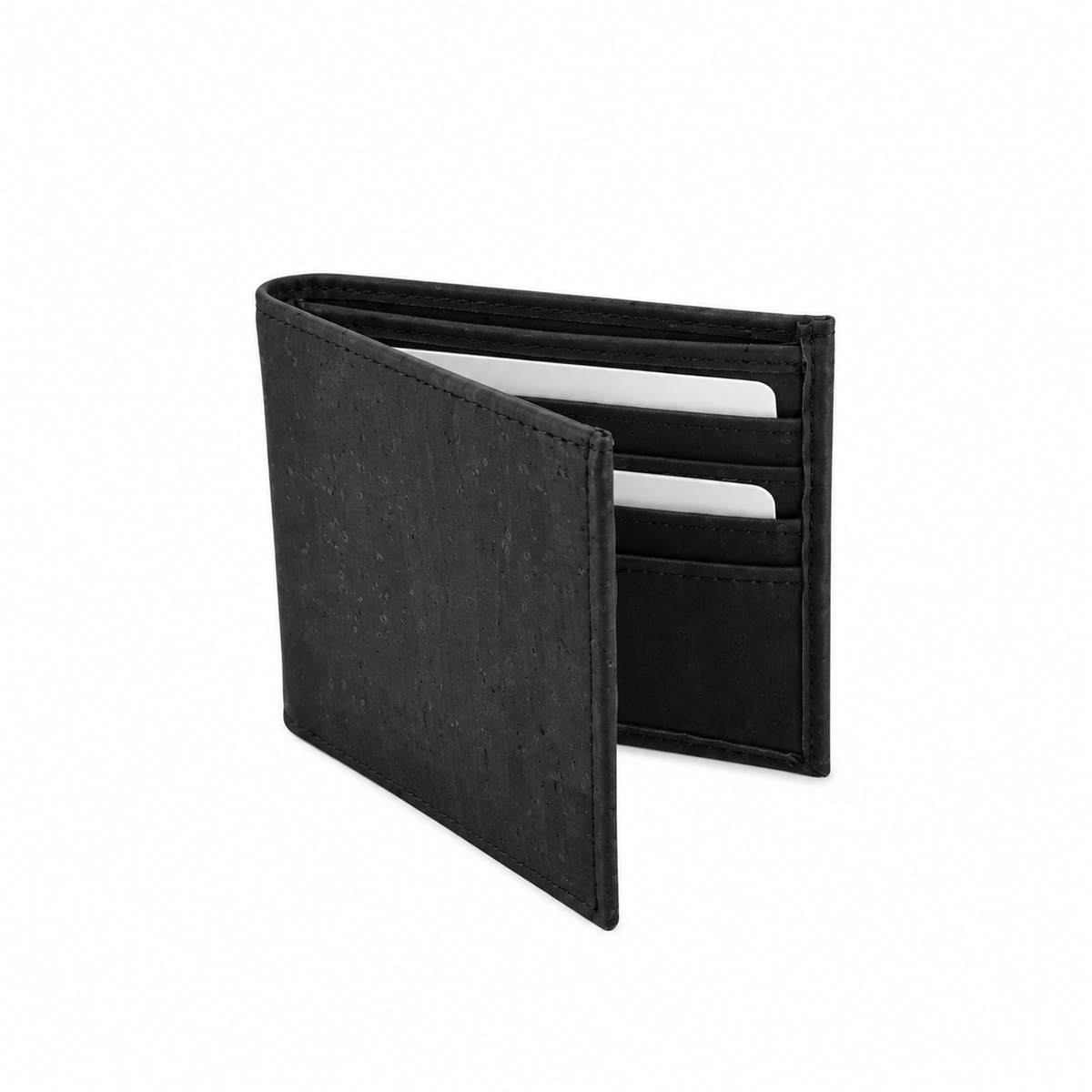 Small Black Cork Wallet, 10.5 × 8.7 cm, angled view