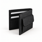Small Black Cork Wallet with Coin Pocket, 10.5 × 8.7 cm, angled view