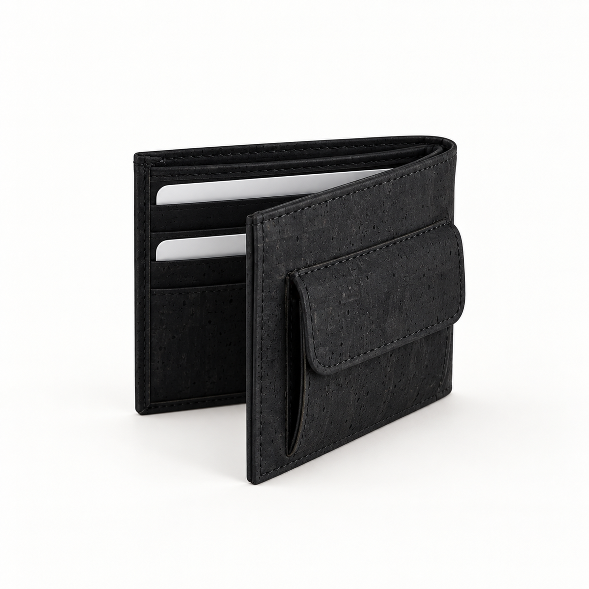 Small Black Cork Wallet with Coin Pocket, 10.5 × 8.7 cm, hero view