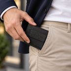 Small Black Cork Wallet with Coin Pocket in real everyday pocket use