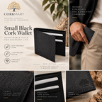 Small Black Cork Wallet editorial collage with official CorkMart logo