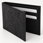Small Black Cork Wallet, black cork texture, stitching and card slot detail