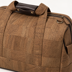 Small Brown Cork Trip Bag, brown cork texture, zipper and handle detail