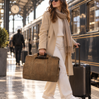 Small Brown Cork Trip Bag in real travel use at a railway station